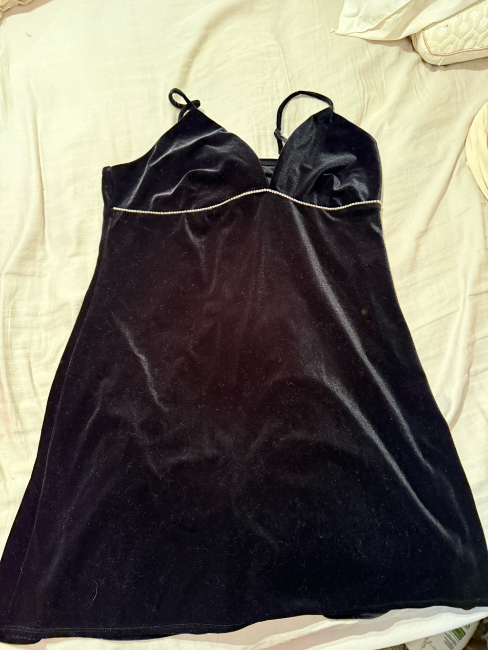 Black Velvet Slip Dress with Beaded Trim